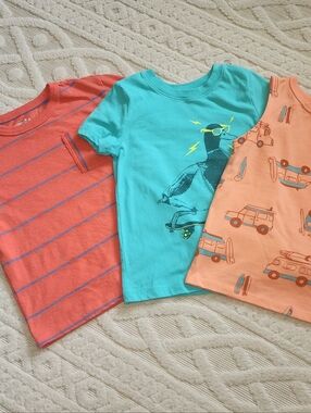 3T Cat & Jack Kids Short Sleeve Tee Trio - Turquoise, Coral & Peach